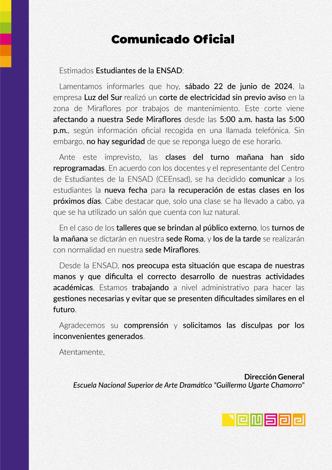 Comunicado Corte De Luz